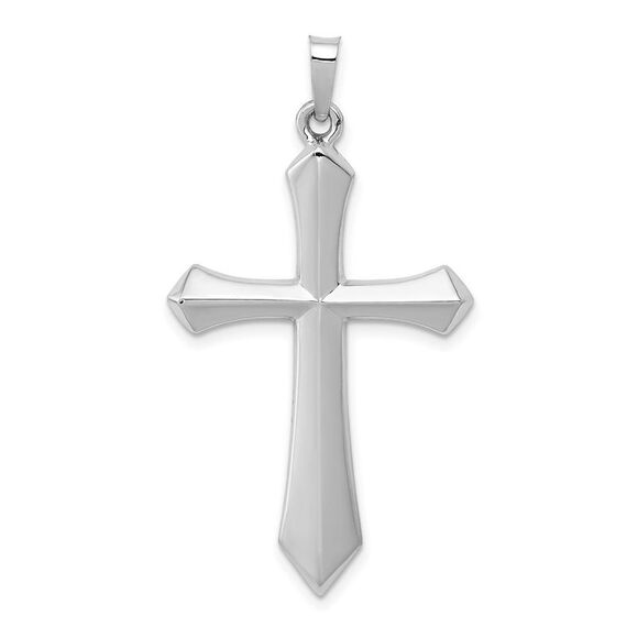 14k White Gold Hollow 2D Passion Cross Pendant 22 x 42mm